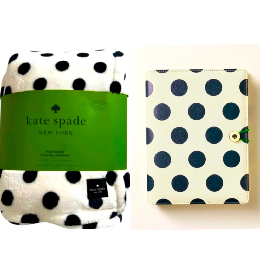 Kate Spade Polka Dot Fleece Blanket and Planner Journal Set